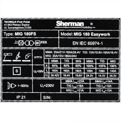 Sherman Spawarka MIG 180 Easywork Sherman Spawarka MIG 180 Easywork